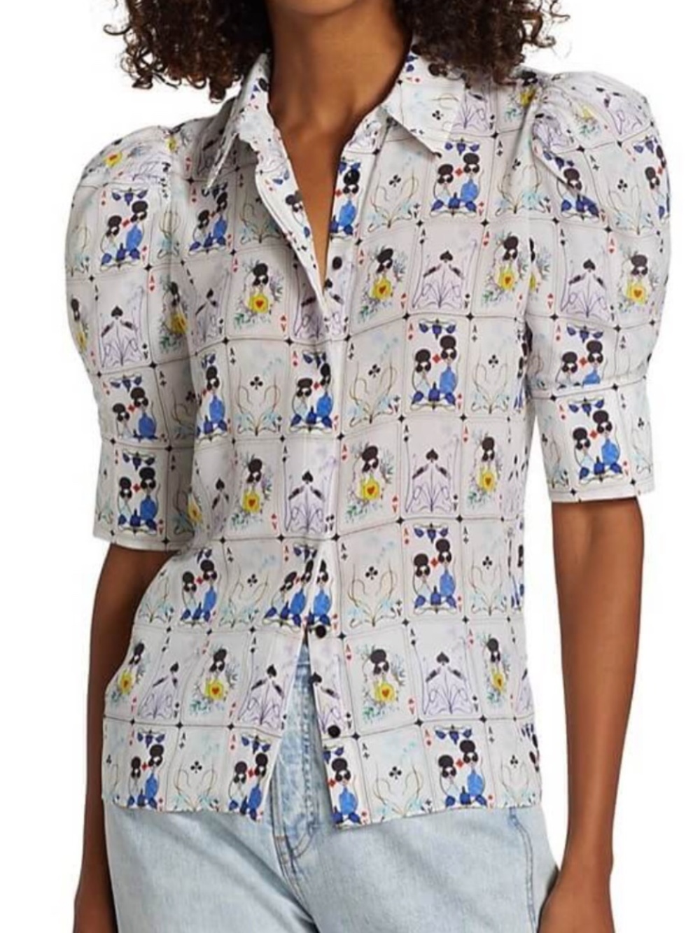 Alice + Olivia Willa Scrunched Sleeve Silk Blouse